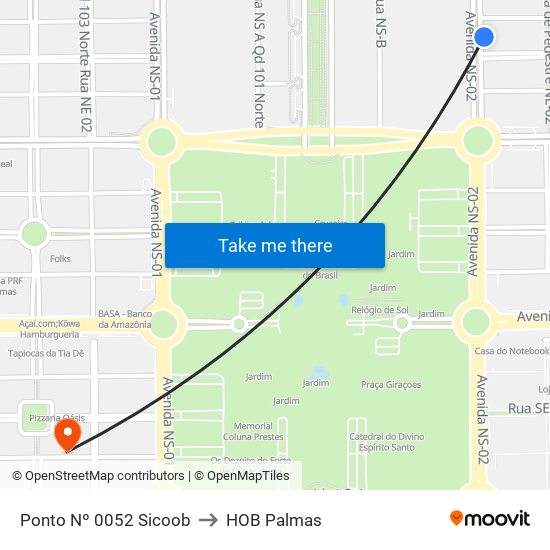 Ponto Nº 0052 Sicoob to HOB Palmas map