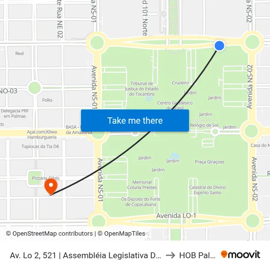 Av. Lo 2, 521 | Assembléia Legislativa Do Tocantins to HOB Palmas map