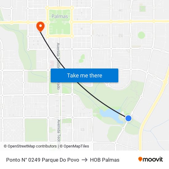 Ponto N° 0249 Parque Do Povo to HOB Palmas map