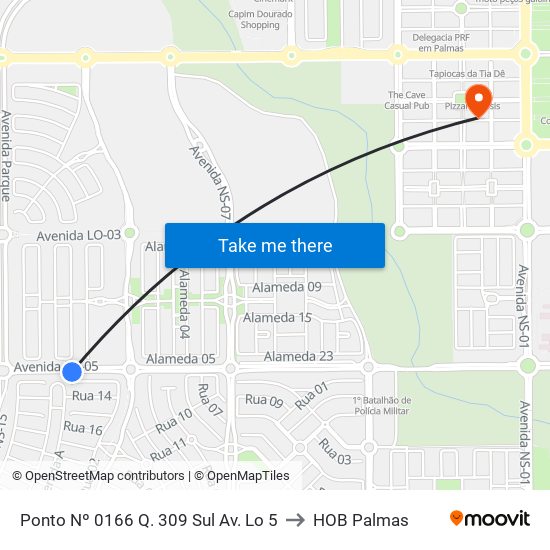 Ponto Nº 0166 Q. 309 Sul Av. Lo 5 to HOB Palmas map