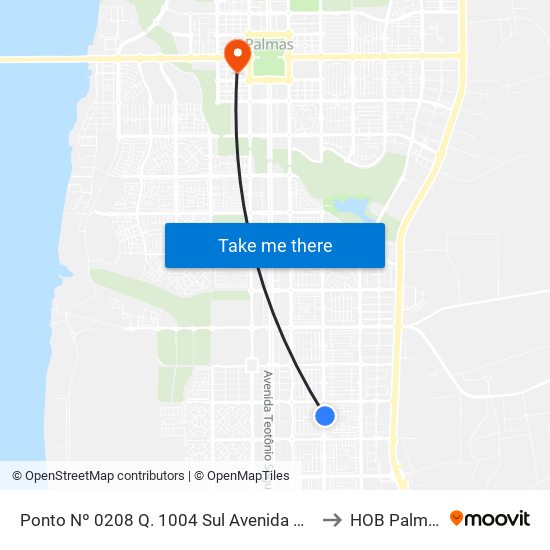 Ponto Nº 0208 Q. 1004 Sul Avenida Ns 4 to HOB Palmas map