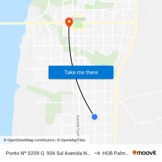 Ponto Nº 0209 Q. 906 Sul Avenida Ns 4 to HOB Palmas map