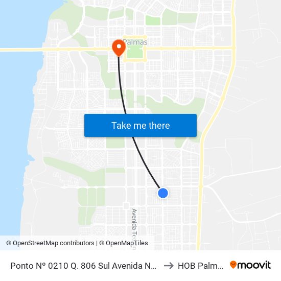 Ponto Nº 0210 Q. 806 Sul Avenida Ns 4 to HOB Palmas map