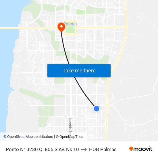 Ponto N° 0230 Q. 806 S Av. Ns 10 to HOB Palmas map