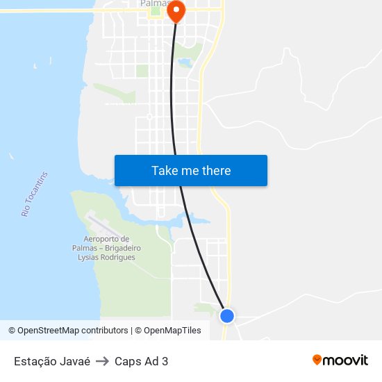 Estação Javaé to Caps Ad 3 map