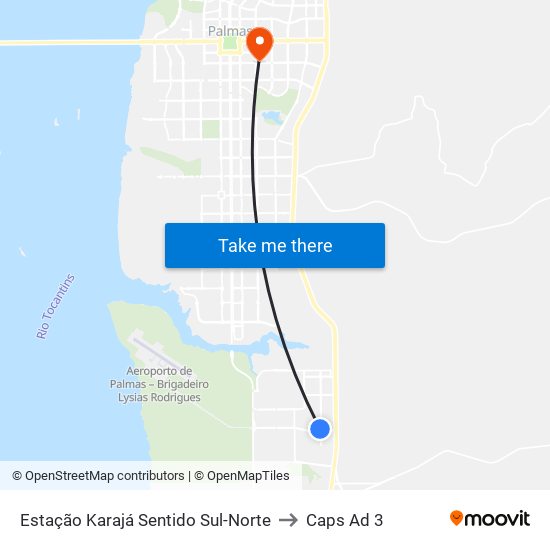 Estação Karajá Sentido Sul-Norte to Caps Ad 3 map