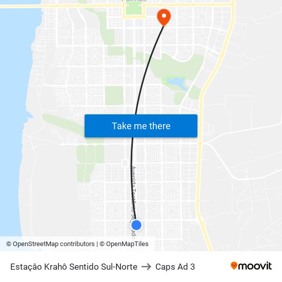 Estaçâo Krahô Sentido Sul-Norte to Caps Ad 3 map