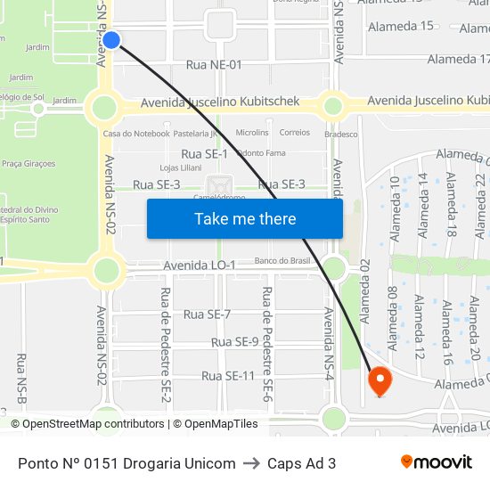 Ponto Nº 0151 Drogaria Unicom to Caps Ad 3 map