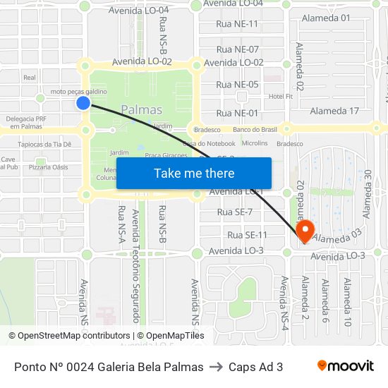 Ponto Nº 0024 Galeria Bela Palmas to Caps Ad 3 map
