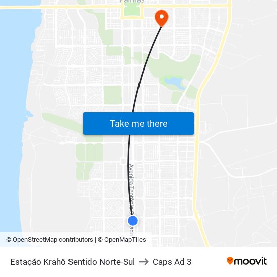 Estação Krahô Sentido Norte-Sul to Caps Ad 3 map