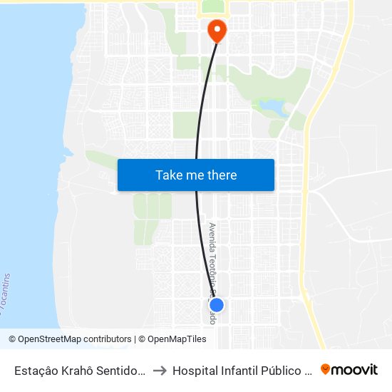 Estaçâo Krahô Sentido Sul-Norte to Hospital Infantil Público de Palmas map