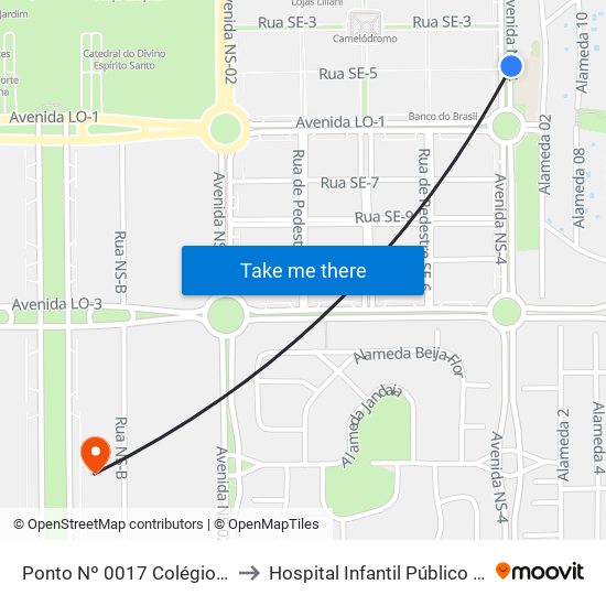 Ponto Nº 0017 Colégio Frederico to Hospital Infantil Público de Palmas map