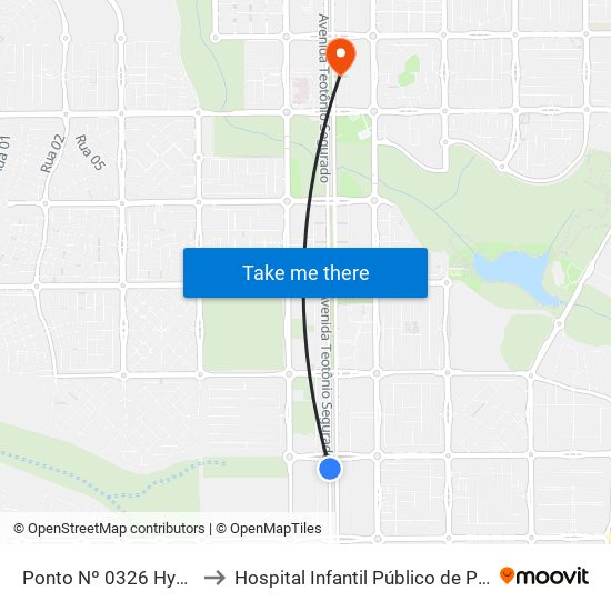 Ponto Nº 0326 Hyundai to Hospital Infantil Público de Palmas map