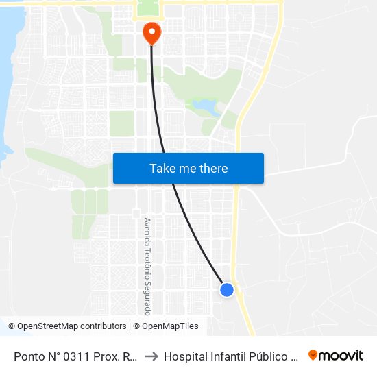 Ponto N° 0311 Prox. Rodoviária to Hospital Infantil Público de Palmas map