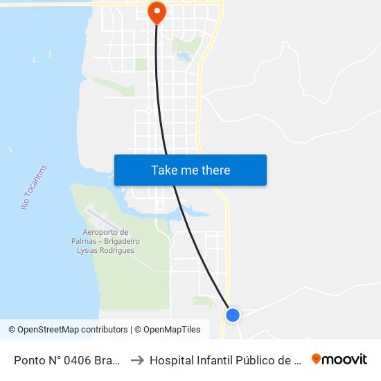 Ponto N° 0406 Bradesco to Hospital Infantil Público de Palmas map