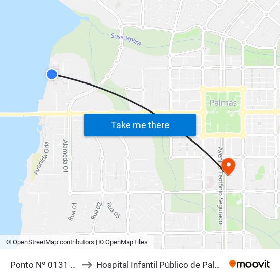 Ponto Nº 0131 Uft to Hospital Infantil Público de Palmas map