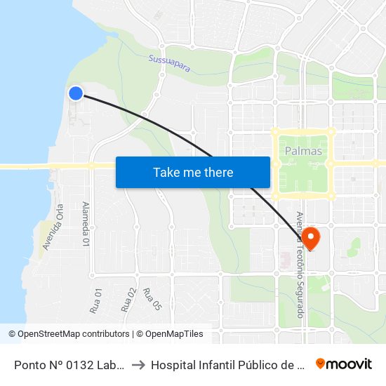 Ponto Nº 0132 Lab 3 Uft to Hospital Infantil Público de Palmas map