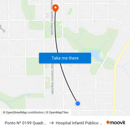 Ponto Nº 0199 Quadra 704 Sul to Hospital Infantil Público de Palmas map