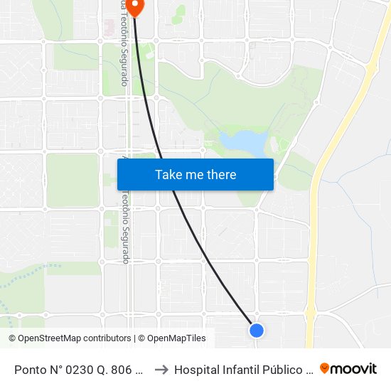 Ponto N° 0230 Q. 806 S Av. Ns 10 to Hospital Infantil Público de Palmas map