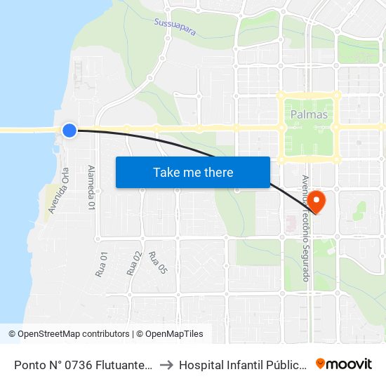 Ponto N° 0736 Flutuante Da Graciosa to Hospital Infantil Público de Palmas map