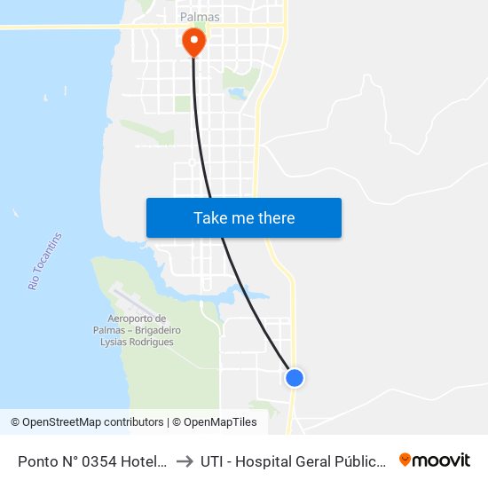 Ponto N° 0354 Hotel Beija-Flor to UTI - Hospital Geral Público de Palmas map