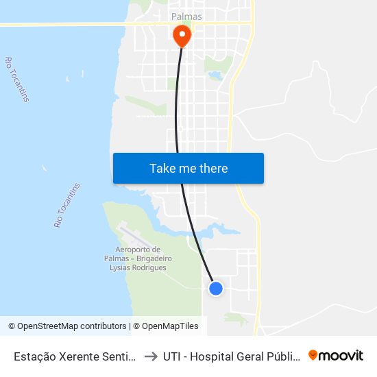 Estação Xerente Sentido Sul-Norte to UTI - Hospital Geral Público de Palmas map