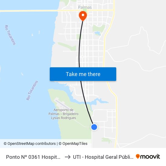 Ponto Nº 0361 Hospital Padre Luso to UTI - Hospital Geral Público de Palmas map