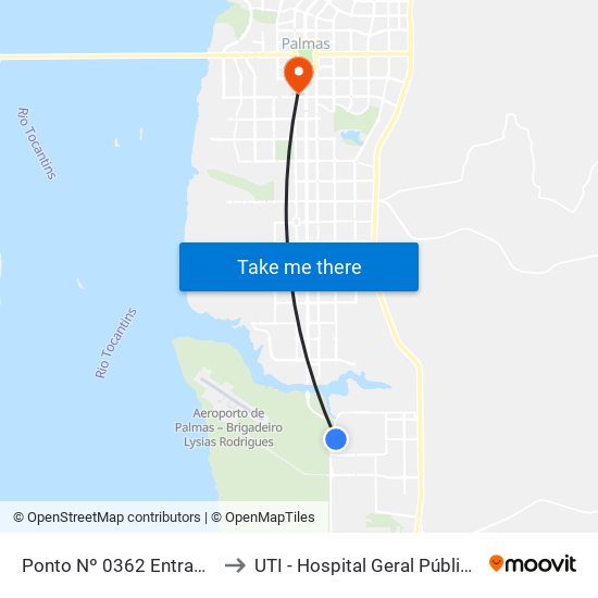 Ponto Nº 0362 Entrada Bertaville to UTI - Hospital Geral Público de Palmas map