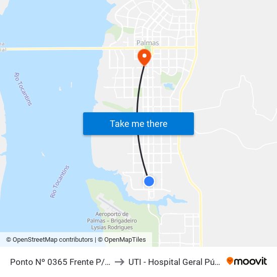 Ponto Nº 0365 Frente P/ Complexo Ulbra to UTI - Hospital Geral Público de Palmas map