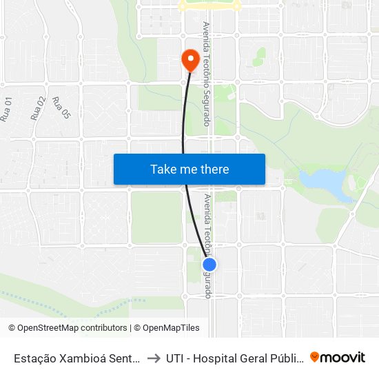 Estação Xambioá, Norte-Sul | Av. Joaquim Teotônio Segurado, 189 to UTI - Hospital Geral Público de Palmas map