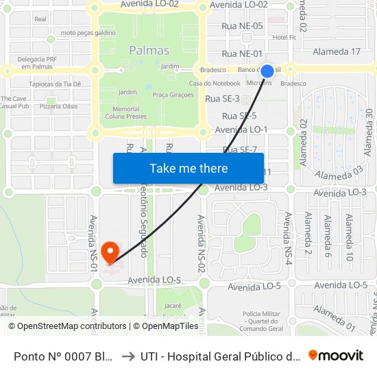 Ponto Nº 0007 Blackout to UTI - Hospital Geral Público de Palmas map