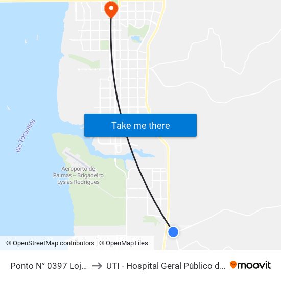 Ponto N° 0397 Loja Perfil to UTI - Hospital Geral Público de Palmas map