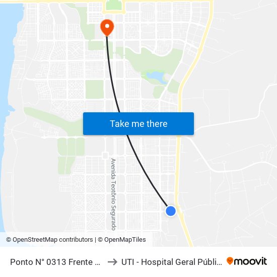 Ponto N° 0313 Frente P/ Rodoviária to UTI - Hospital Geral Público de Palmas map