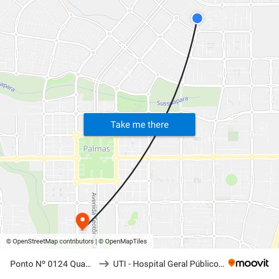 Ponto Nº 0124 Quadra 504 N to UTI - Hospital Geral Público de Palmas map