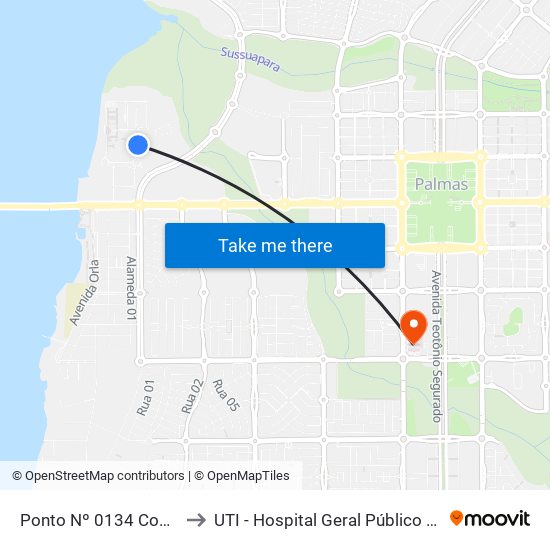 Ponto Nº 0134 Copese Uft to UTI - Hospital Geral Público de Palmas map