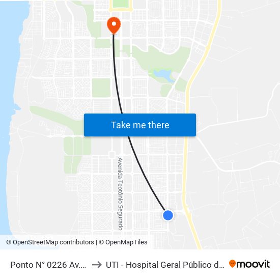 Ponto N° 0226 Av. Ns 10, to UTI - Hospital Geral Público de Palmas map