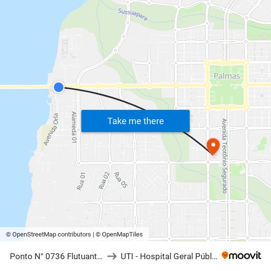Ponto N° 0736 Flutuante Da Graciosa to UTI - Hospital Geral Público de Palmas map