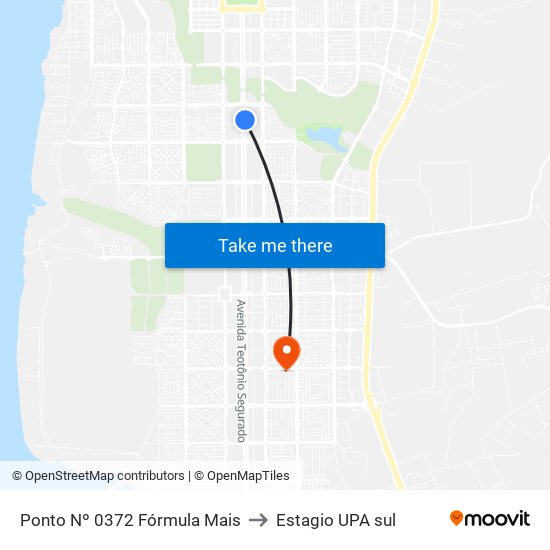 Ponto Nº 0372 Fórmula Mais to Estagio UPA sul map