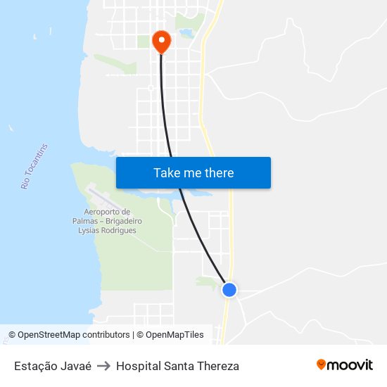 Estação Javaé to Hospital Santa Thereza map