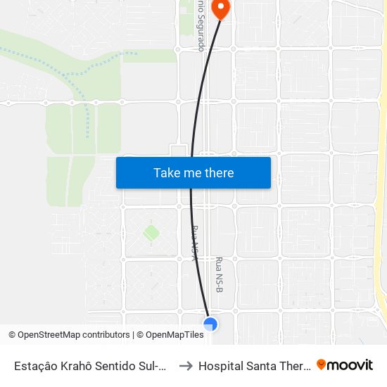 Estaçâo Krahô Sentido Sul-Norte to Hospital Santa Thereza map