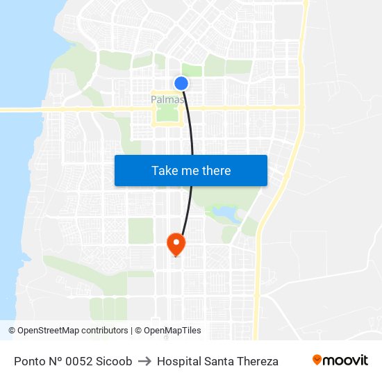 Ponto Nº 0052 Sicoob to Hospital Santa Thereza map