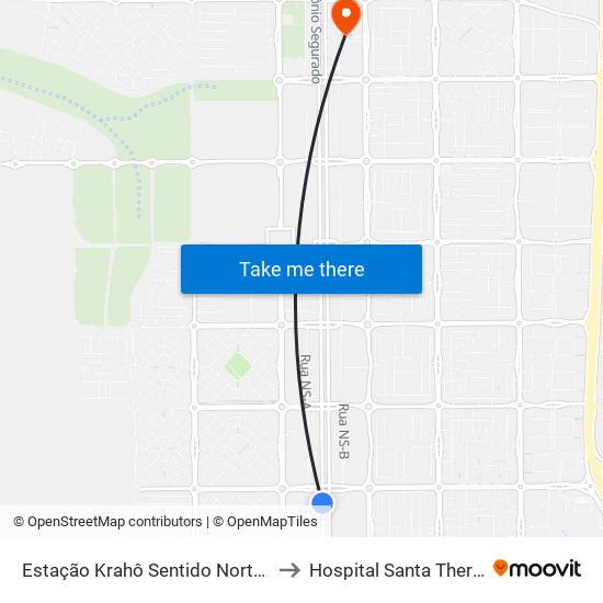 Estação Krahô Sentido Norte-Sul to Hospital Santa Thereza map