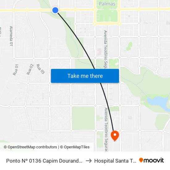 Ponto Nº 0136 Capim Dourando Shopping to Hospital Santa Thereza map