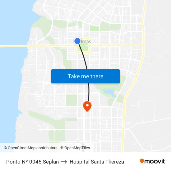 Ponto Nº 0045 Seplan to Hospital Santa Thereza map