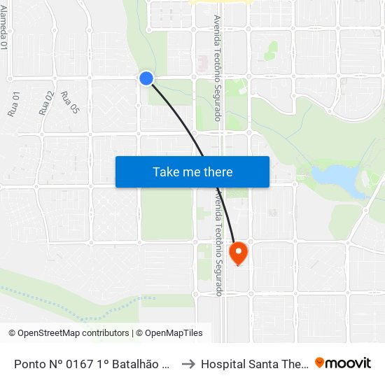 Ponto Nº 0167 1º Batalhão Da PM to Hospital Santa Thereza map
