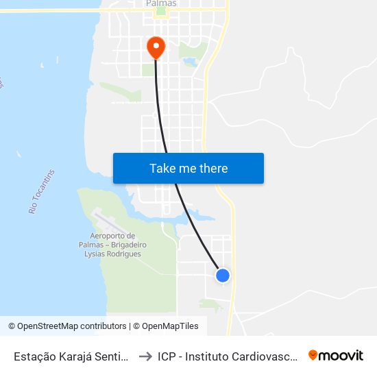 Estação Karajá Sentido Sul-Norte to ICP - Instituto Cardiovascular de Palmas map