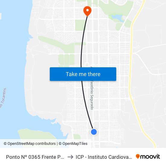 Ponto Nº 0365 Frente P/ Complexo Ulbra to ICP - Instituto Cardiovascular de Palmas map