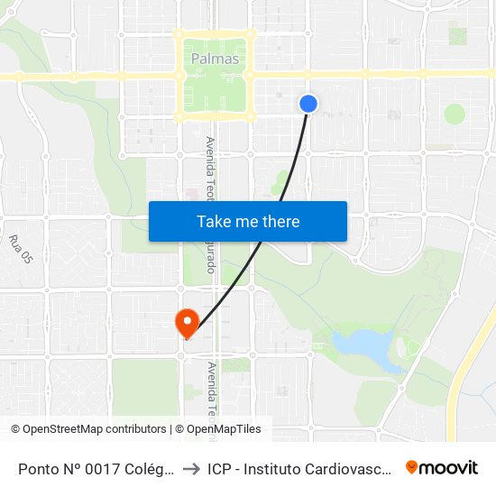 Ponto Nº 0017 Colégio Frederico to ICP - Instituto Cardiovascular de Palmas map