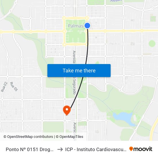 Av. Ns 2, 401 Q104 to ICP - Instituto Cardiovascular de Palmas map