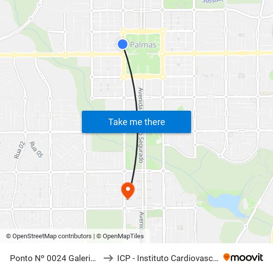 Ponto Nº 0024 Galeria Bela Palmas to ICP - Instituto Cardiovascular de Palmas map